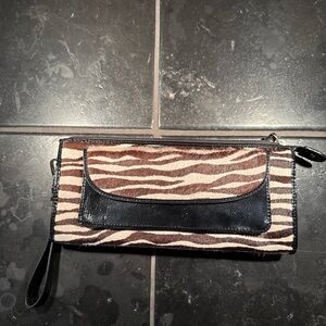 Geniune Leather And PVC Trim Lg Wristlet Animal Zebra Print Vintage Talbots